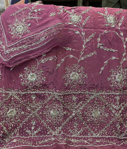 Natural Silk Thakurji Poshak with Pure Odhna | Heavy Zardozi Dabka Work Dress
