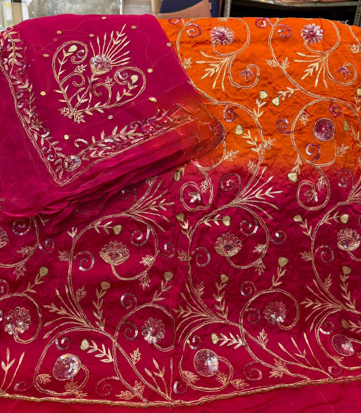 Heavy Bember Satin Thakurji Poshak with Pure Odhna | Aari Taari Dabka Handwork Dress