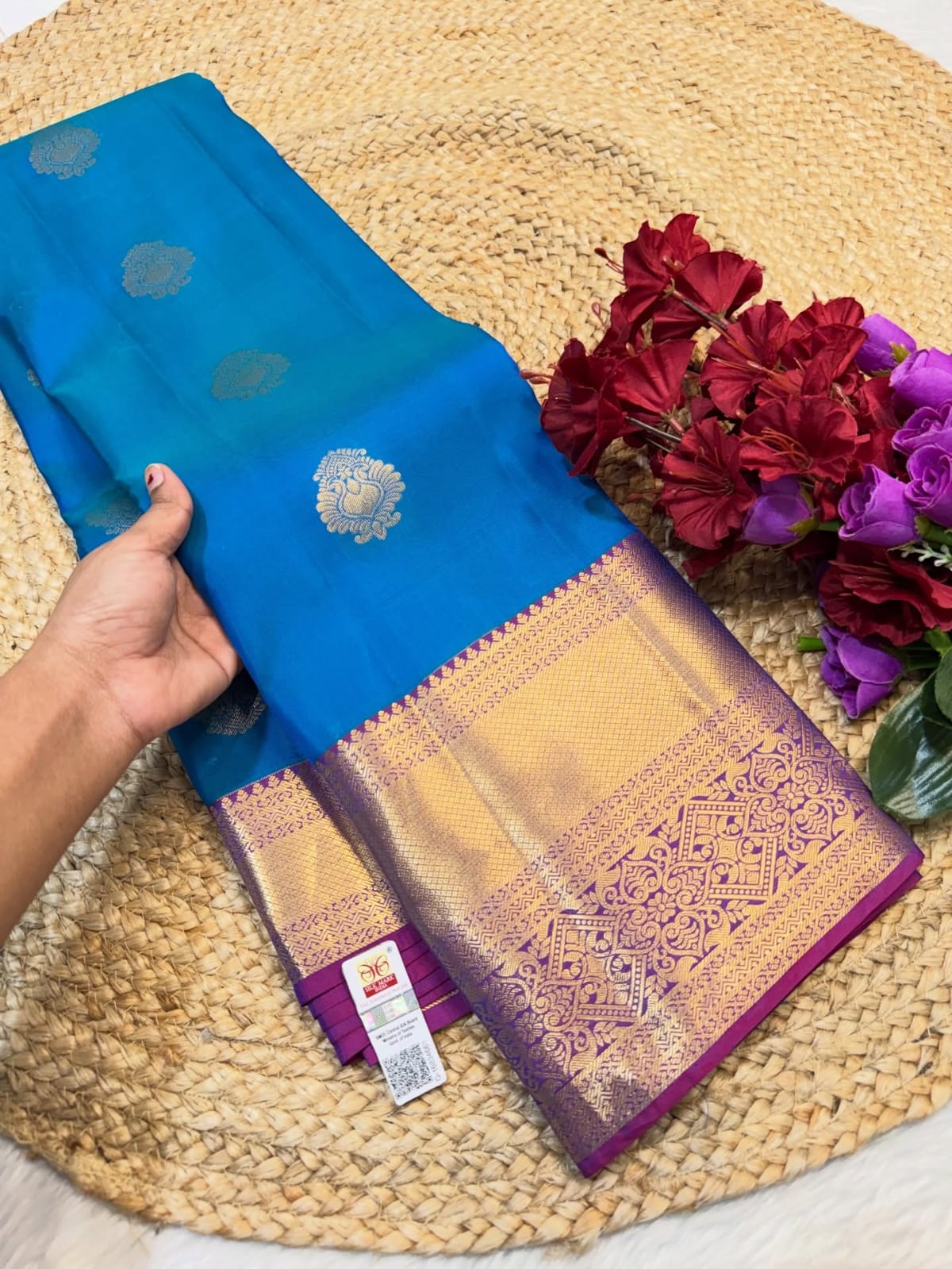Royal Blue Rich Pallu Pure Silk Kanchipuram Saree silk Mark certified