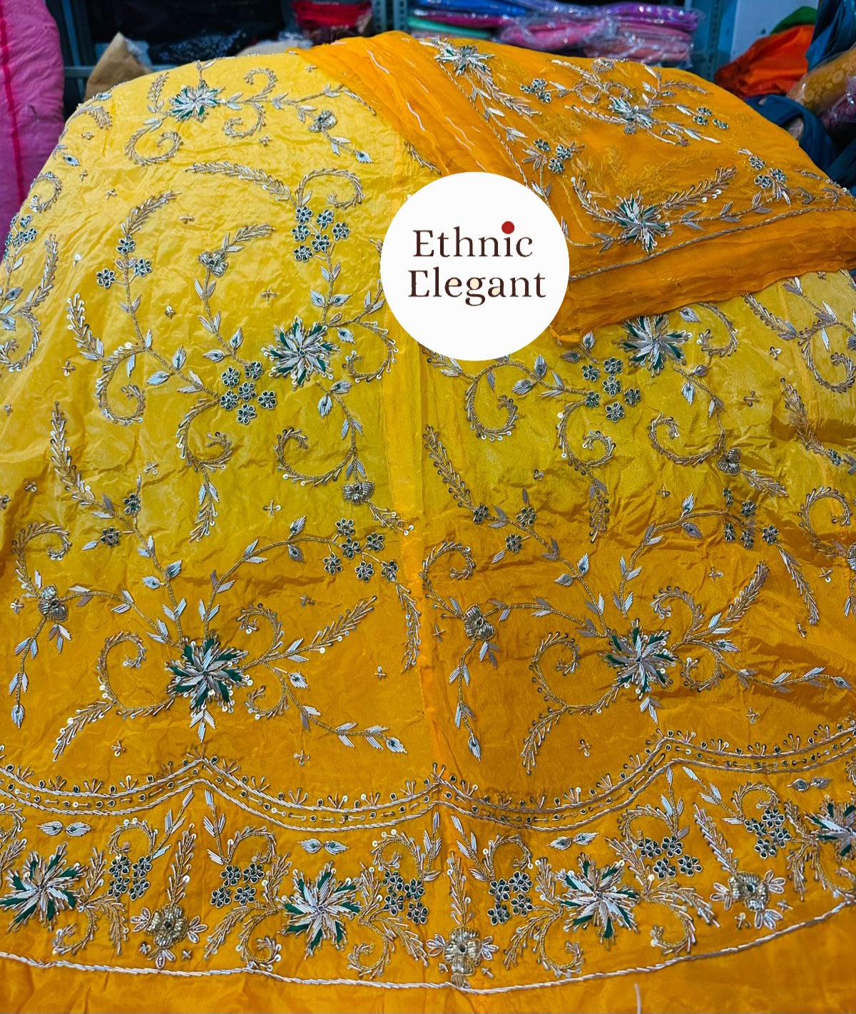 Natural Silk Thakurji Poshak – Pure Odhani with Heavy Jardozi & Dabka Work (Unstitched)