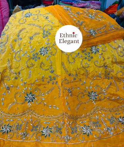 Natural Silk Thakurji Poshak – Pure Odhani with Heavy Jardozi & Dabka Work (Unstitched)