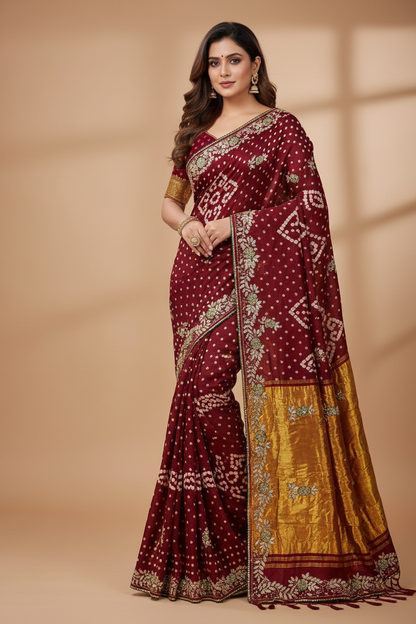 Pure Modal Gajji Silk Jaipuri Bandhej Saree – Boutique Handwork Designer Saree