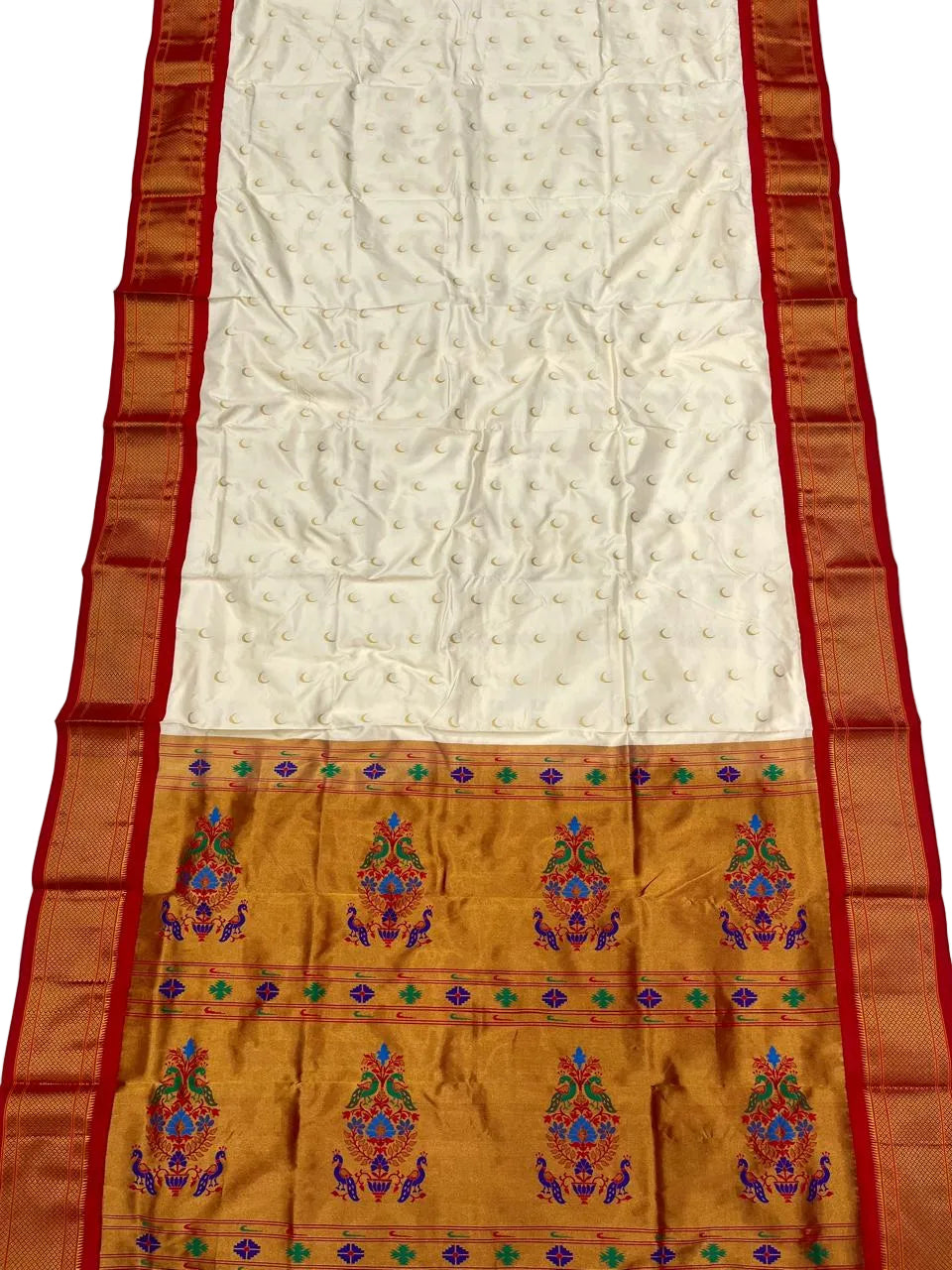 Pure Silk Handwoven Chandrakor Paithani Saree | Kadiyal Border Designer Paithani
