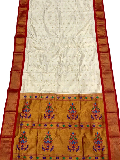 Pure Silk Handwoven Chandrakor Paithani Saree | Kadiyal Border Designer Paithani