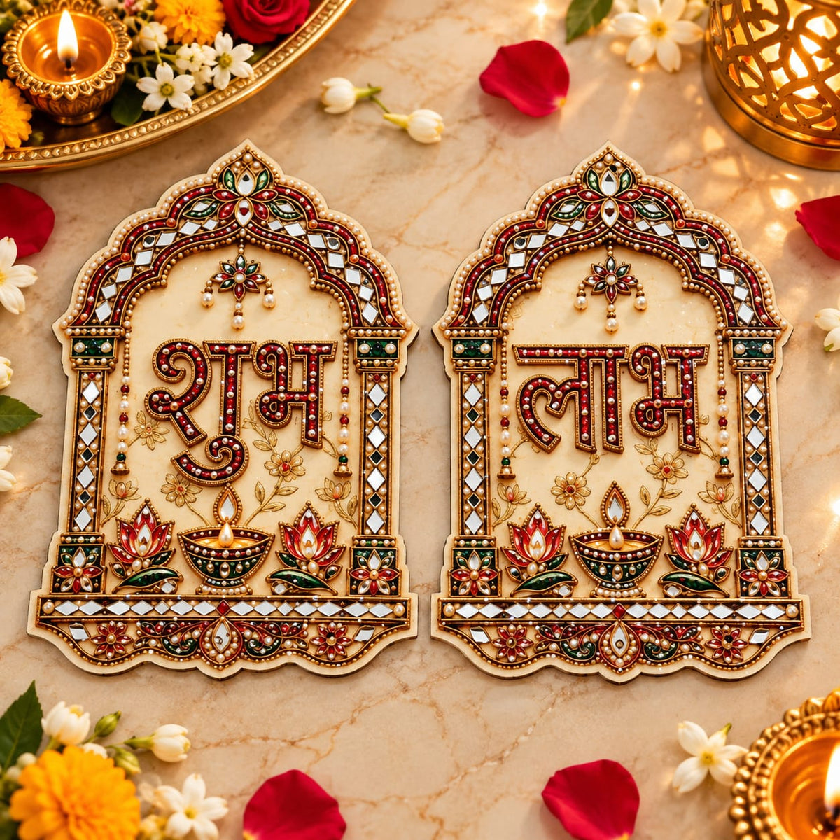 Festive Theme MDF Subh labh pair 6*inch
