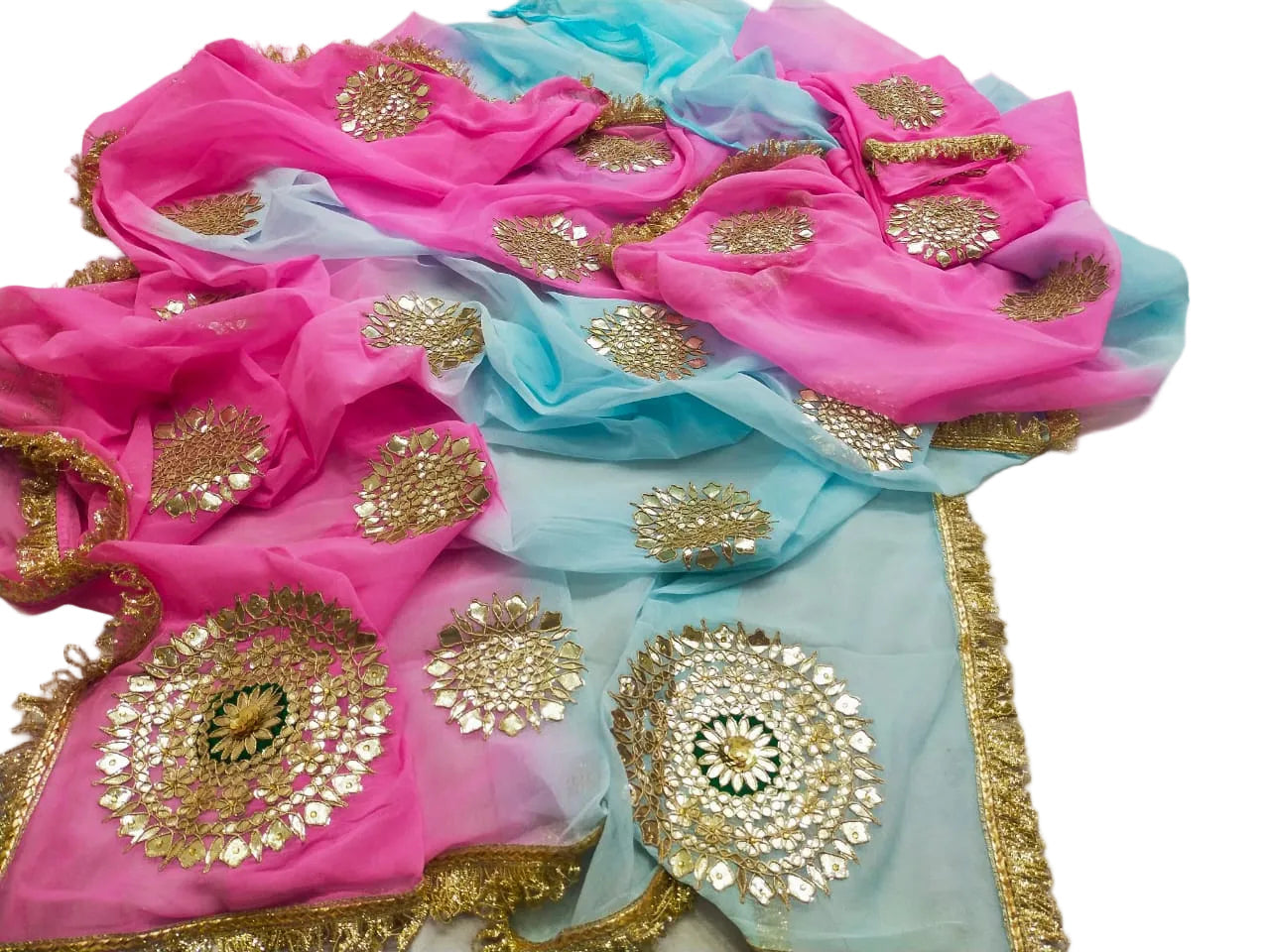 Boutique Designer Chiffon Gota Patti Saree – Multi Colour Buti Work with Contrast Blouse