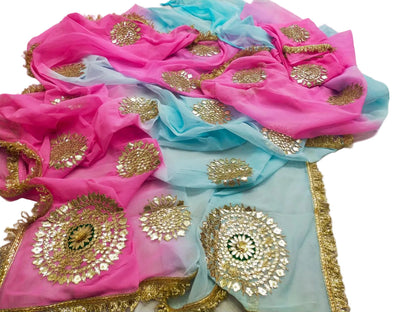 Boutique Designer Chiffon Gota Patti Saree – Multi Colour Buti Work with Contrast Blouse