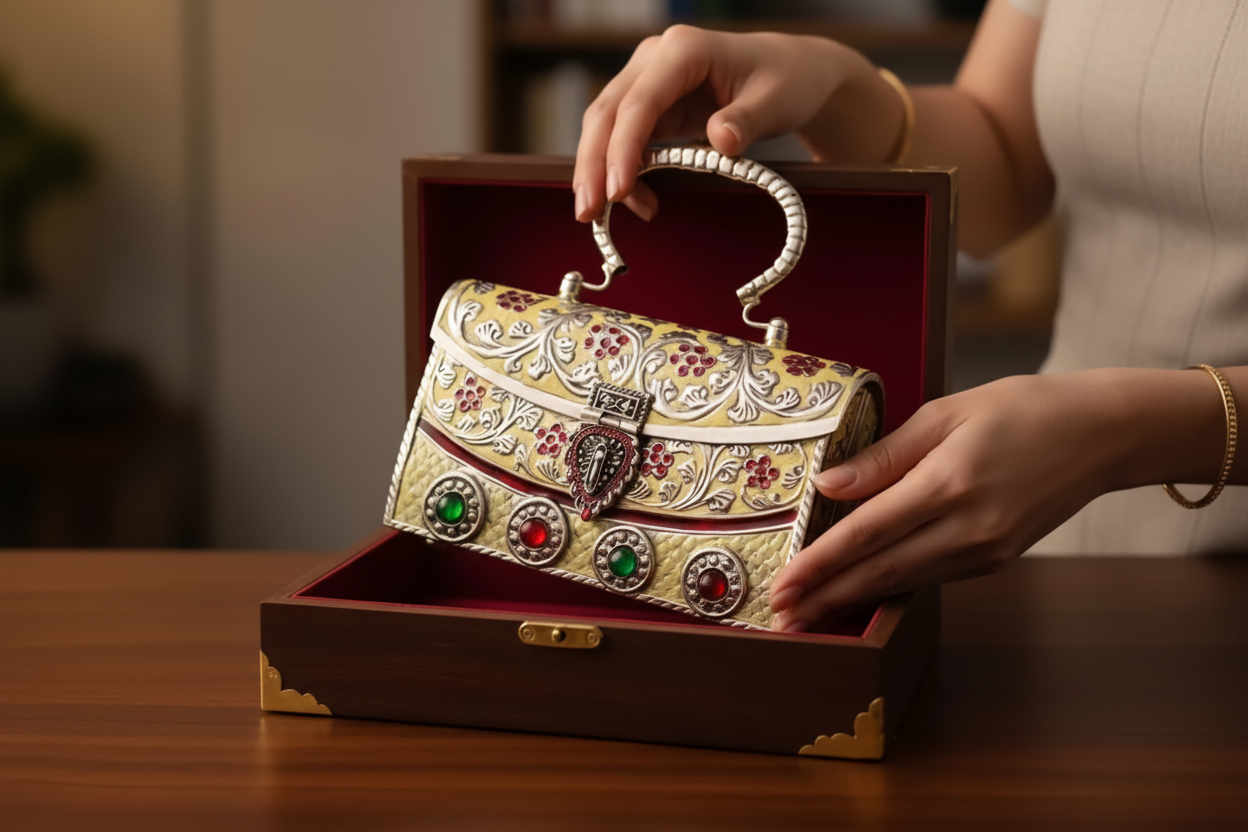 Royal Heritage Handwork Brass Metal Clutch Bag – Traditional Designer Evening Clutch