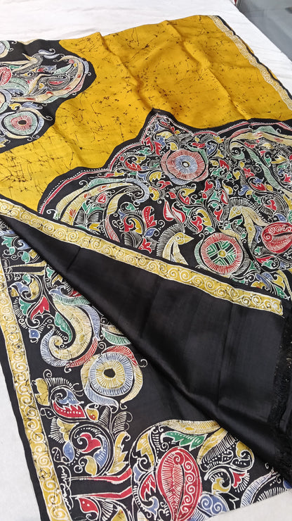Beautiful Batik Hand-Painted Pure Silk Saree – Silk Mark Certified