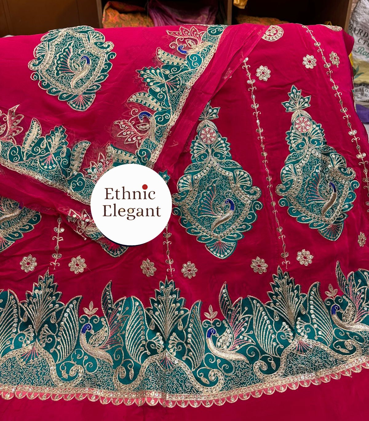 Natural Silk Thakurji Poshak with Pure Odhna | Original Copper Handwork | Heavy 4-Side Border | Unstitched