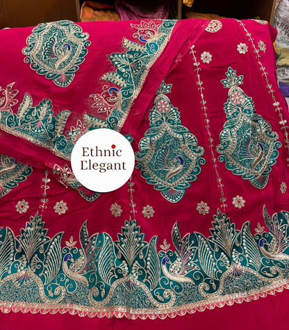 Natural Silk Thakurji Poshak with Pure Odhna | Original Copper Handwork | Heavy 4-Side Border | Unstitched