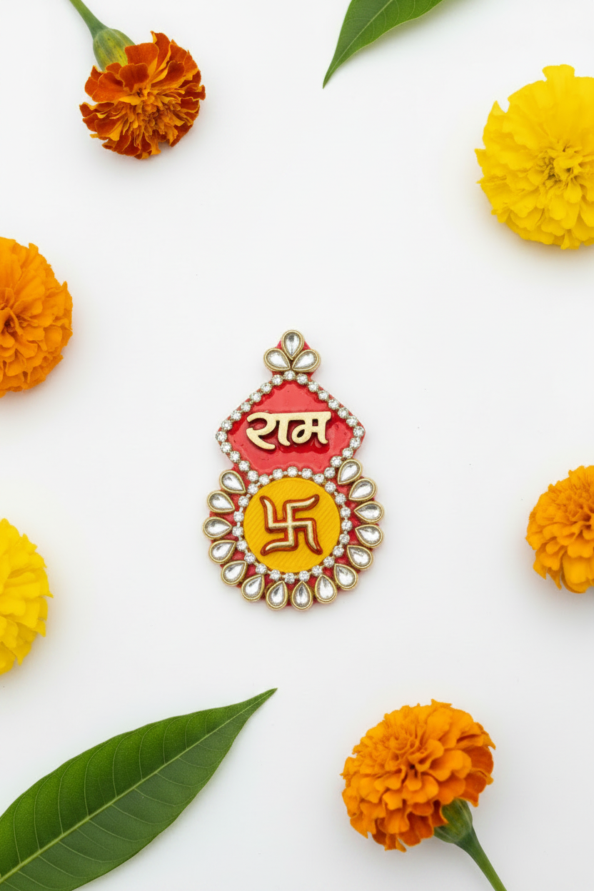 Kundan diamond stone Swastik Ram Ram Suun Pair | Traditional  Auspicious Decorative pair set