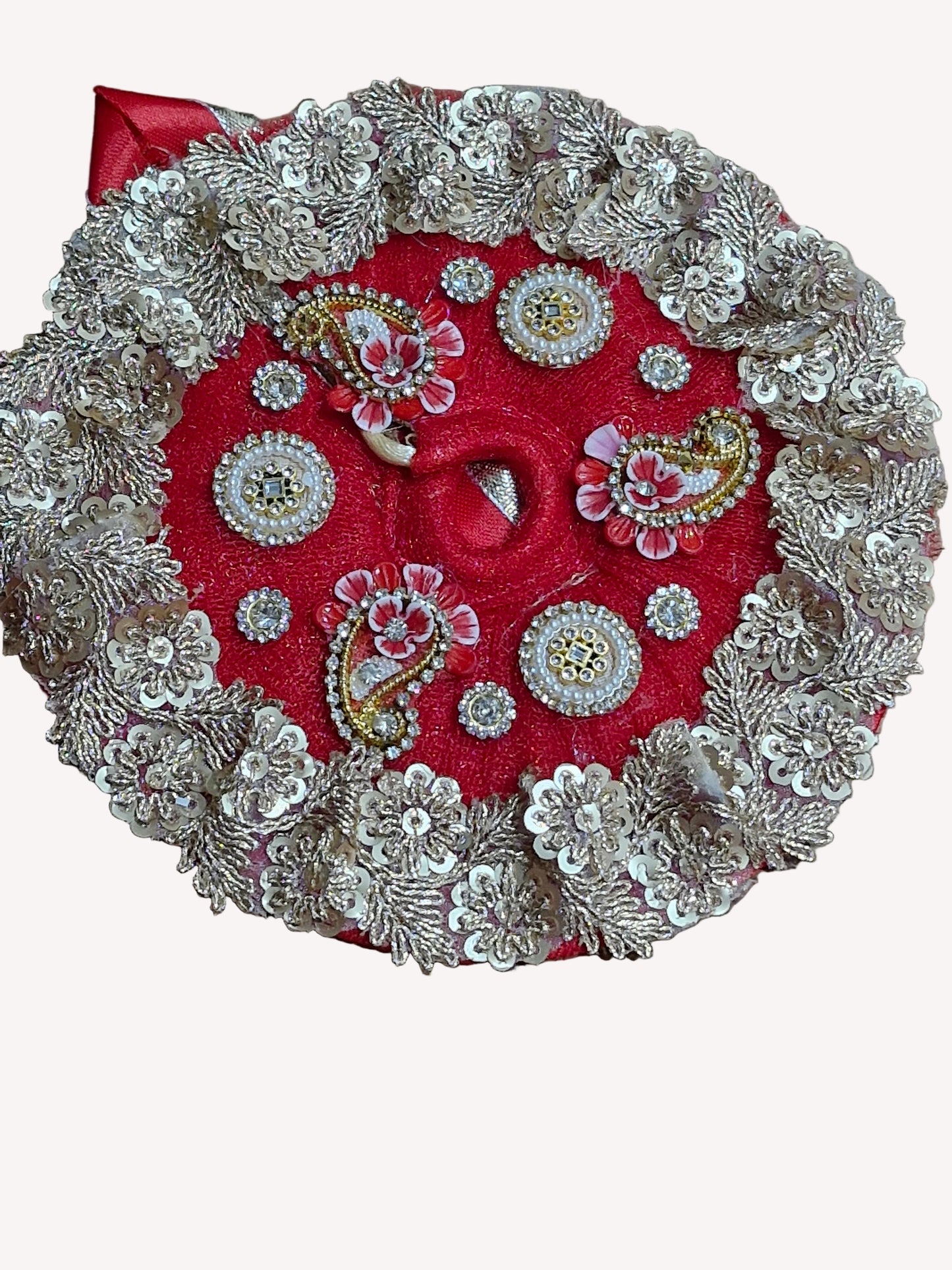 Beautiful golden jari work ladoo gopalji poshak size 6 inch