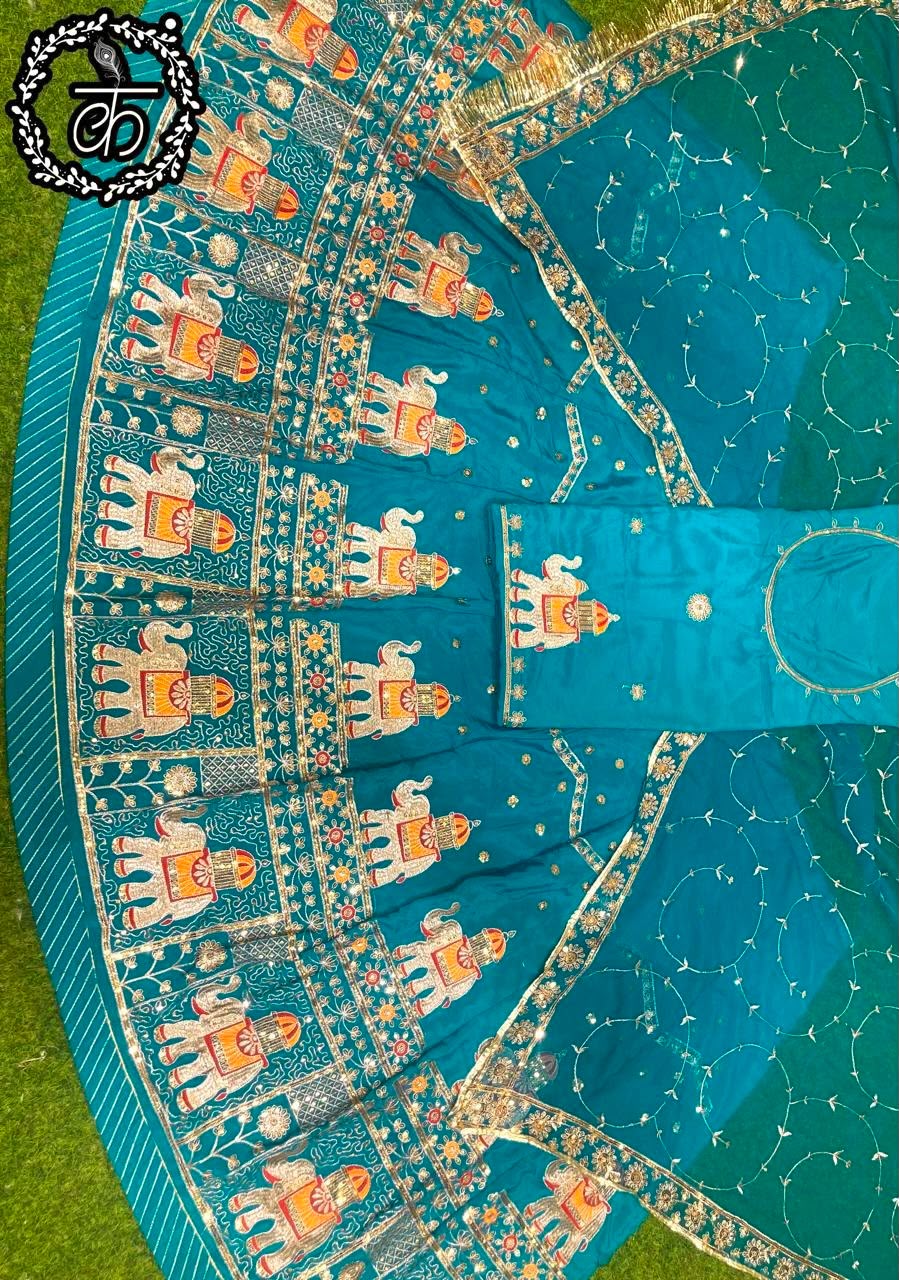 Boutique Vintage Rajputi Poshak | Premium Crepe Silk with Pure Odhani & Hand Zari Work