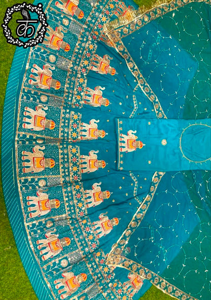 Boutique Vintage Rajputi Poshak | Premium Crepe Silk with Pure Odhani & Hand Zari Work