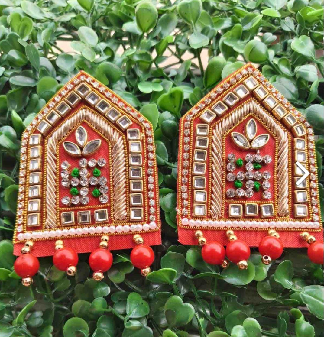 PREMIUM HANDCRAFTED JARDOJI RAKHI SOON PUJA DOOR TAG PAIR