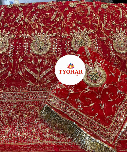Heavy Bemberg Satin Rajasthani Poshak – Thakurji Pure Odhna with Bridal Jardozi Dabka Work