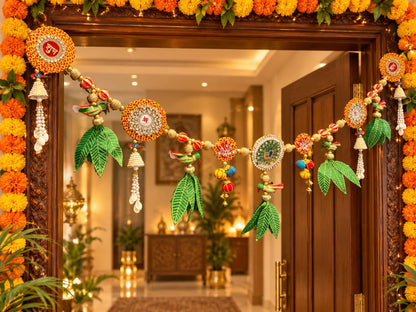 Moli Thread Peacock Parrot Mango Leaves Auspicious designer Bandarwal/Toran CODE:HPK