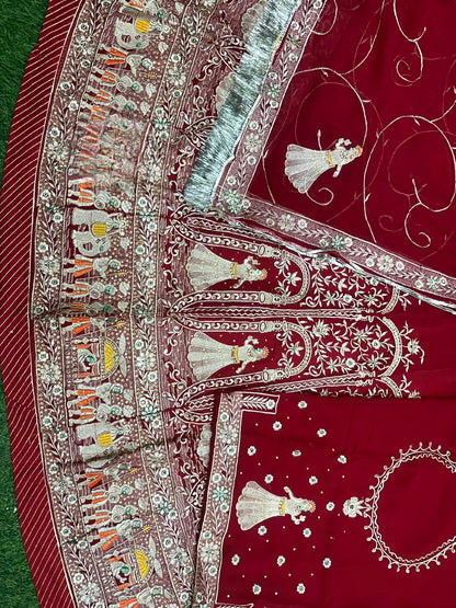 Karwa chauth special traditional Rajasthani poshak Royal Georgette Fabric with Bright Red Colour*