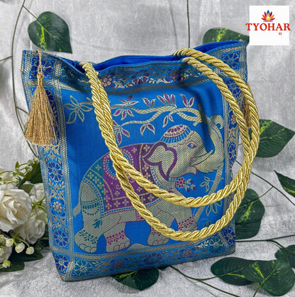 Banarasi Silk brocade Ethnic hand bag zari woven   pack of 2         size 10/10*inch