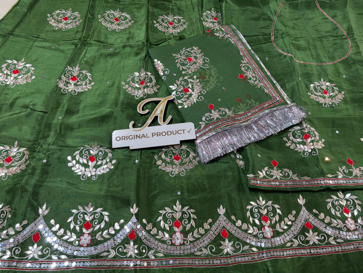 Upada Crepe Thakurji Rajputi Poshak – Pure Odhani with Aari & Silver Gota Patti Handwork (Unstitched)