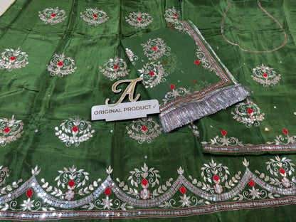 Upada Crepe Thakurji Rajputi Poshak – Pure Odhani with Aari & Silver Gota Patti Handwork (Unstitched)