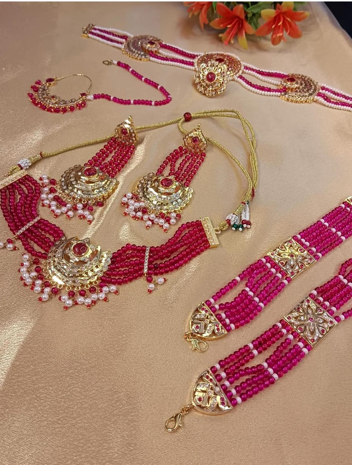 Traditional jadau work ethnic wear jewelry set