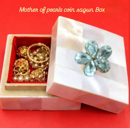 Mother of Pearl Coin Jewelry Box (2 inch) – Round & Square Mini Storage Box for Rings, Coins & Gifting