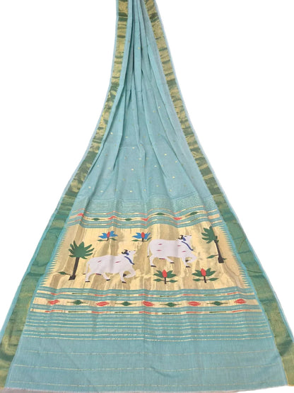 Cotton Fancy Paithani Saree – Handloom Pure Cotton with Fancy Pallu & Running Blouse