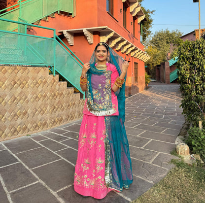 Elegant Partywear Rajasthani Poshak – Natural Silk with Kasab Zari, Aari & Resham Work