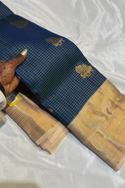 Golden Checks & Butta Pure Kanjipuram Silk Saree – Silk Mark Certified Handwoven Saree