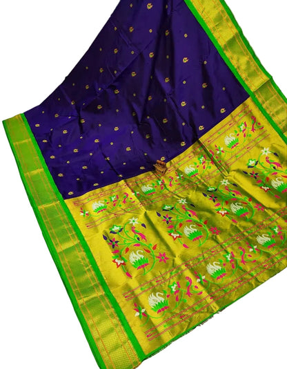 Majestic Karnful Peacock Kadiyal Pure Silk Paithani Saree | Luxury Designer Paithani