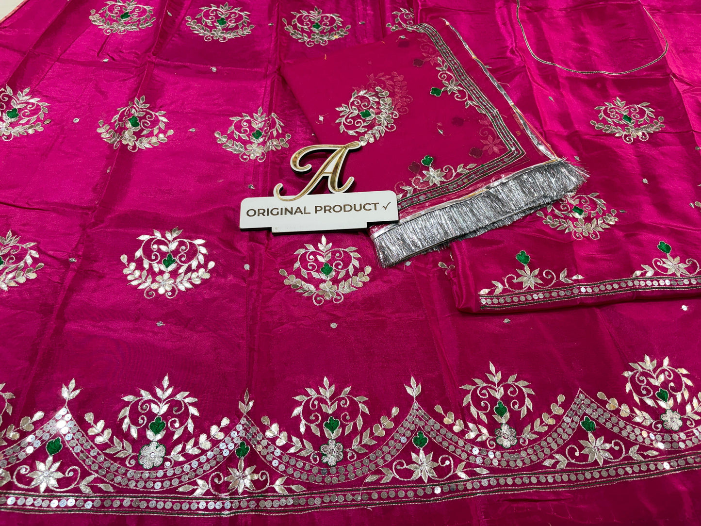 Upada Crepe Thakurji Rajputi Poshak – Pure Odhani with Aari & Silver Gota Patti Handwork (Unstitched)