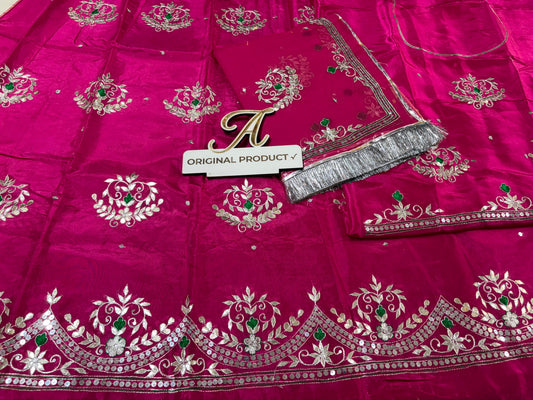 Upada Crepe Thakurji Rajputi Poshak – Pure Odhani with Aari & Silver Gota Patti Handwork (Unstitched)