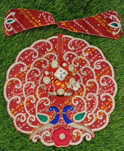 Peacock bandhej handwork heavy Ladoo gopalji tyohar special poshak   6* inch