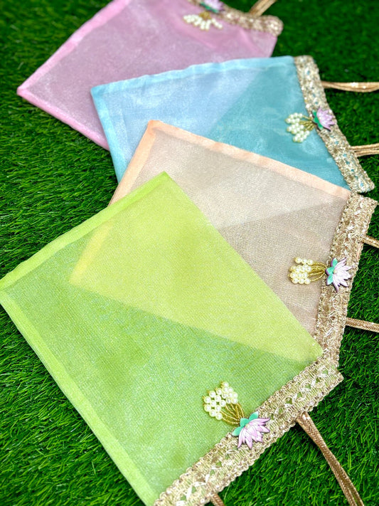 Tissue Organza  Bags, Set of 12 (Random colour will come)