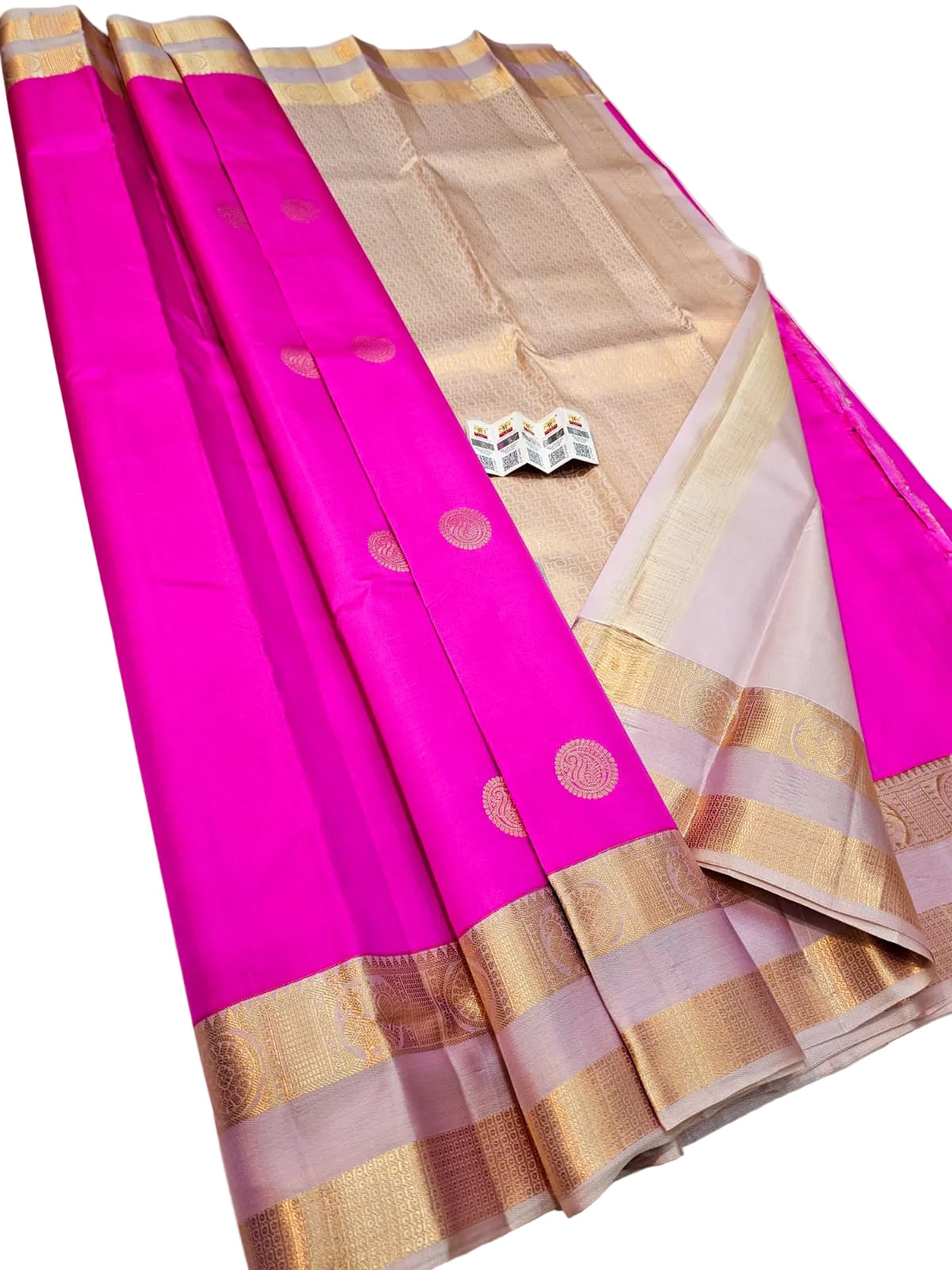 Kanchipuram Pure Silk Saree with Fancy Gap Border | Silk Mark Certified