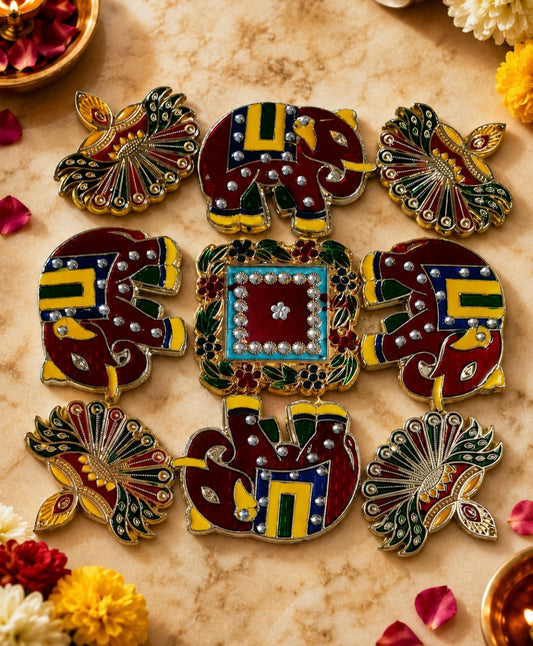 Reusable acrylic beautiful elephant diya stone work rangoli 💫