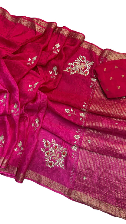 Pure Chinon Jacquard Saree with Zari Hand Work | Fancy Designer Festive Saree for Women