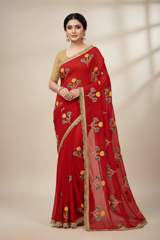 Gota Work Half Pure Chiffon Saree – Elegant Traditional Partywear Saree