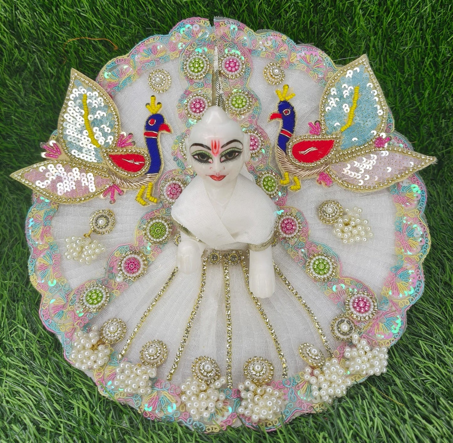 Festive Ladoo Gopal Poshak | Peacock Designer Dress with Mukut