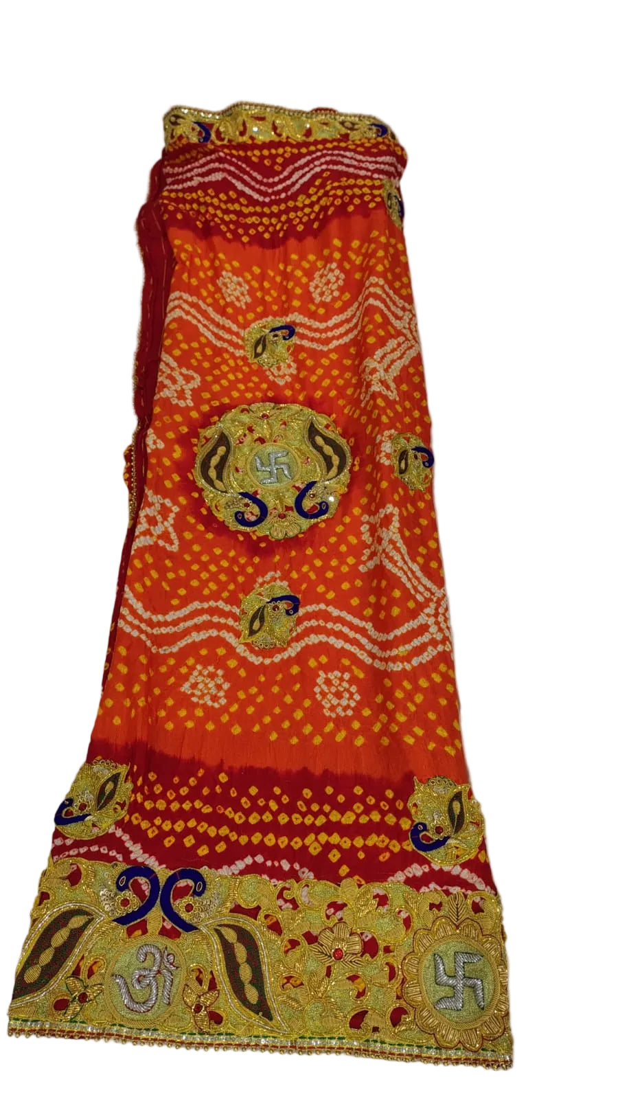 Traditional Pure Gajji Silk Kolkata Handmade Pilla Chunri with Bandhani & Zardosi Work