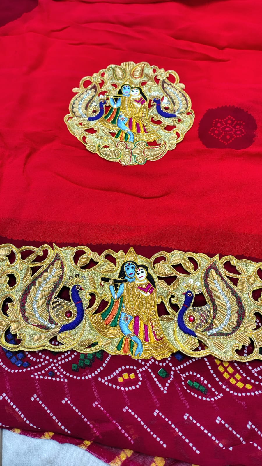 Traditional Pila Chunri –   Ojaria with Kolkata Zardosi Handwork