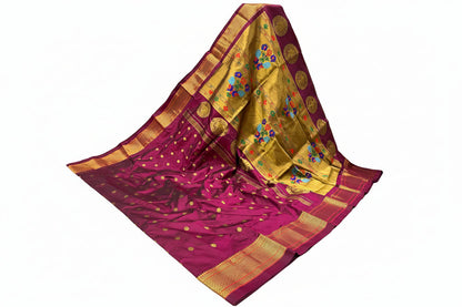 Pure Silk Handwoven Paithani Saree – Kalanjali All Over Butta with Contrast Blouse