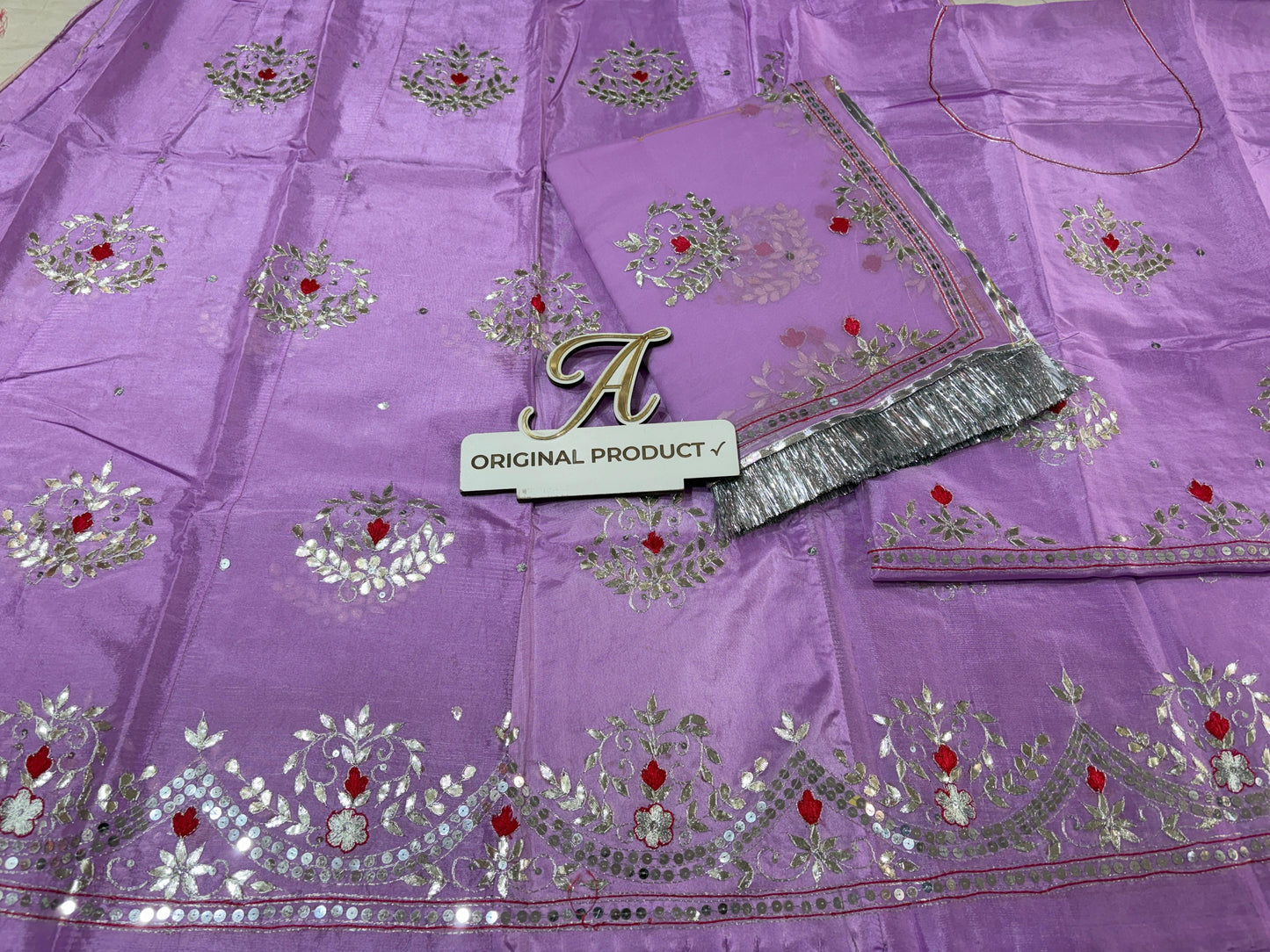 Upada Crepe Thakurji Rajputi Poshak – Pure Odhani with Aari & Silver Gota Patti Handwork (Unstitched)