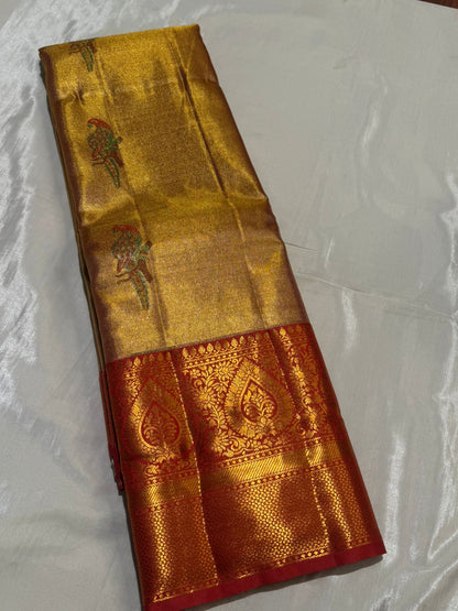 Semi Kanchipuram Tissue Silk Saree with Golden Work & Big Border | Elegant Wedding & Festive Wear Saree