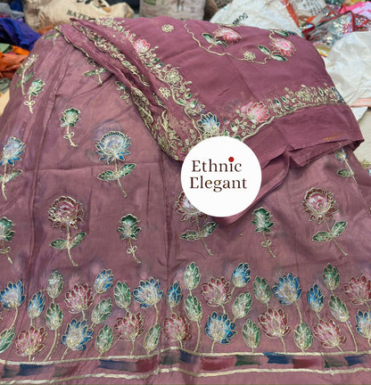 Tissue silk fabric thakurji pure odhna beautiful Peacock hand painting taara work elegant poshak