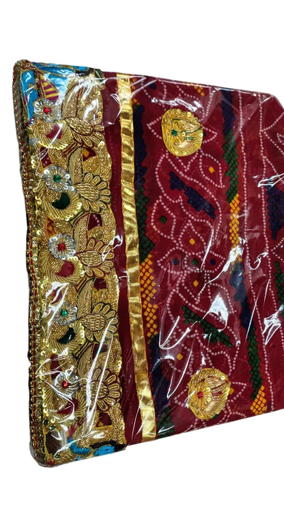 Luxury Marwadi Bandhej Chunri Pomcha with Zardozi Work | Kolkata Handcrafted Georgette Odhna