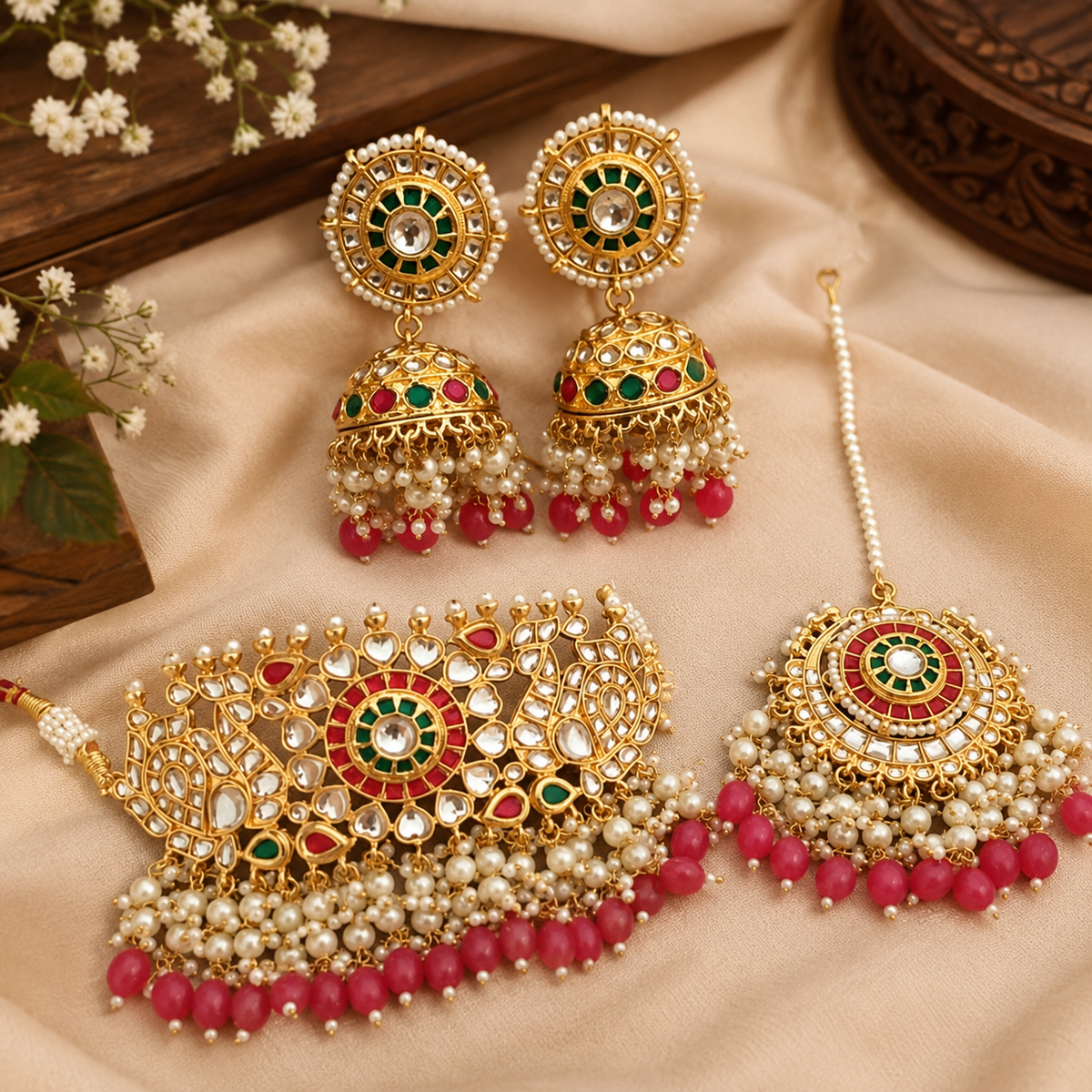 Jadau Kundan AD Jewellery Set – Bridal Necklace Set for Wedding & Festive Wear