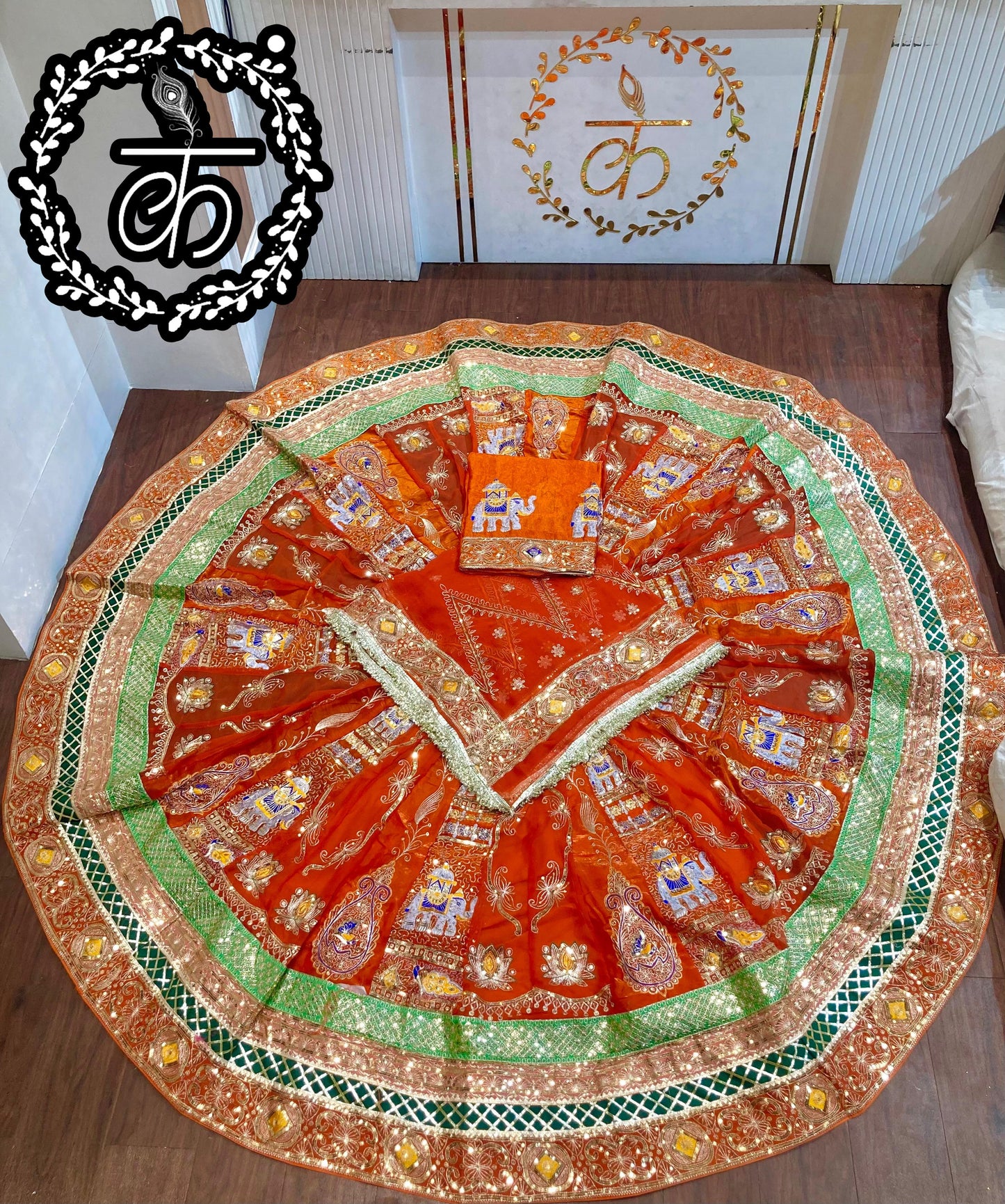 Royal Rajwadi 7 MTR Gher Designer Lehenga Poshak – Premium Georgette with Heavy Odhani & Gotta Work